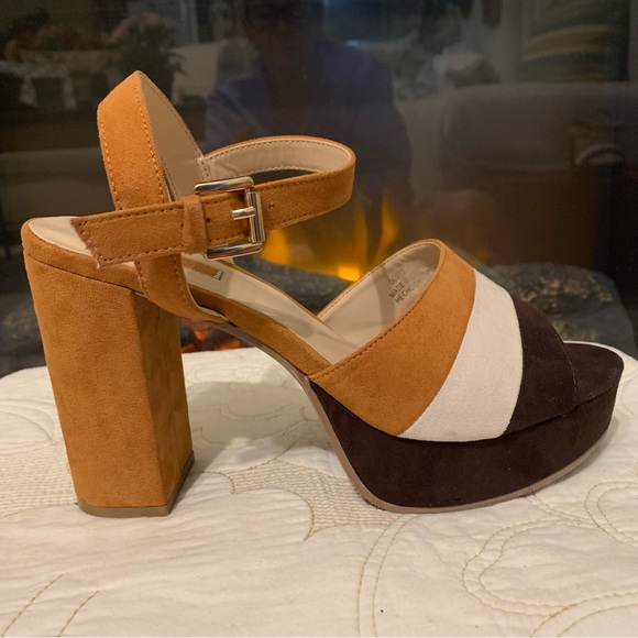 Platform faux suede neutral colour block shoes - Picture 7 of 12
